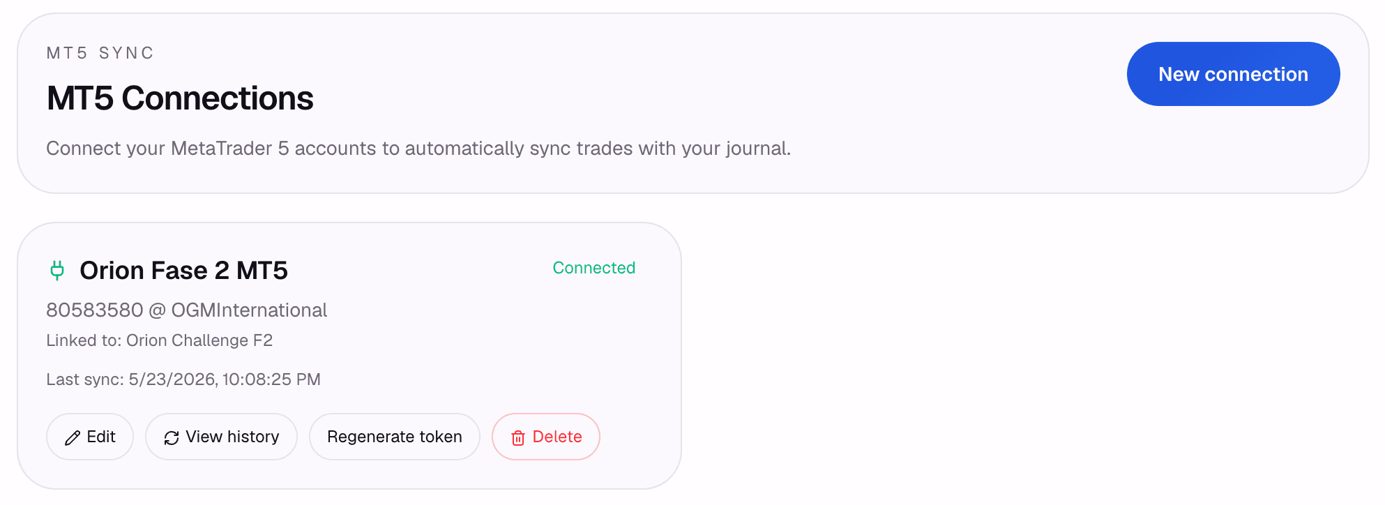 Connect MT5 and stop copying trades.